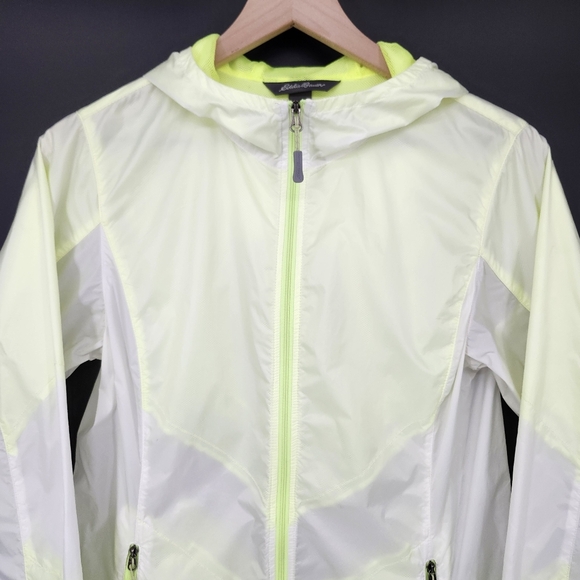 Eddie Bauer Womens Windbreaker‎ Jacket Size S Yellow White Sheer Lightweight Run - Picture 2 of 7